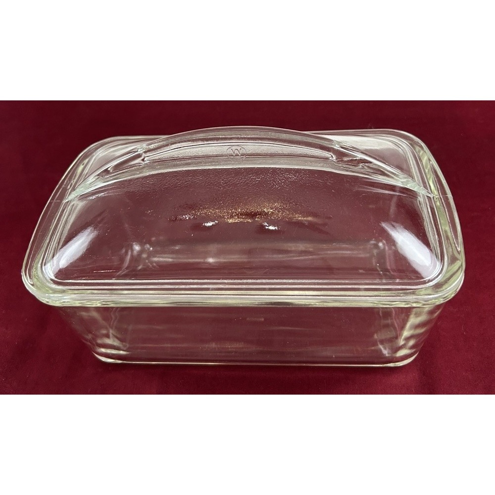 Vtg Pyrex Glassware For Westinghouse Refrigerator Loaf Pan Dish w/Fin Lid **READ